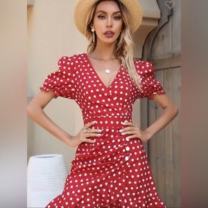 Radiant red polka dot mini dress